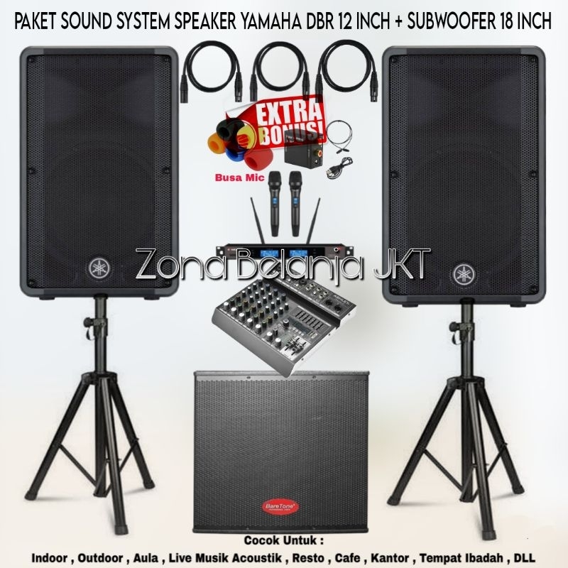 PAKET SOUND SYSTEM INDOOR OUTDOOR LIVE MUSIK KARAOKE SPEAKER YAMAHA DBR 12 INCH + SUBWOOFER 18 INCH 