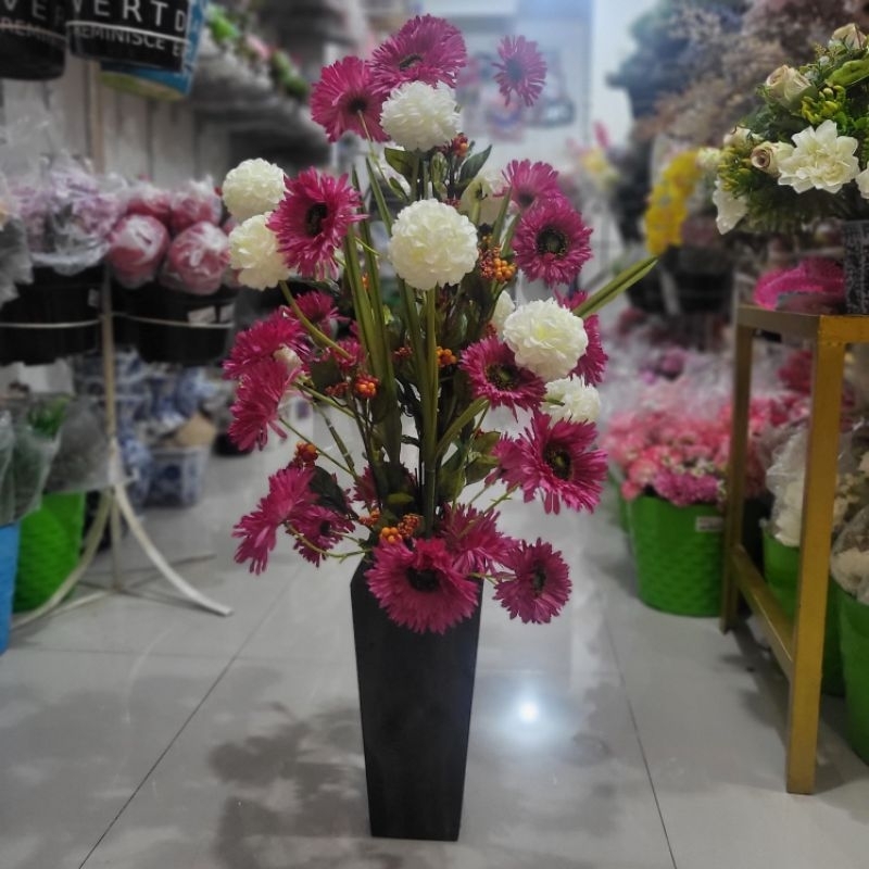Bunga Artificial Gerbera Pot Sudut Kayu