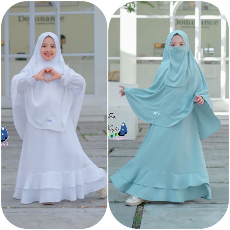 SET SHAFA NAYLAKIDS XL (8-9th) GAMIS ANAK  PUTIH  / BIRU TELOR ASIN CARRERA JILBAB SYARI ORIGINAL0