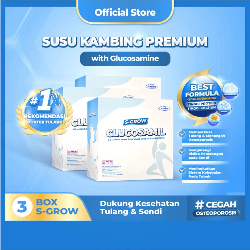S-GROW GLUCOSAMIL 3 BOX - Susu Bubuk Dewasa Vanila [Untuk Tulang & Sendi]