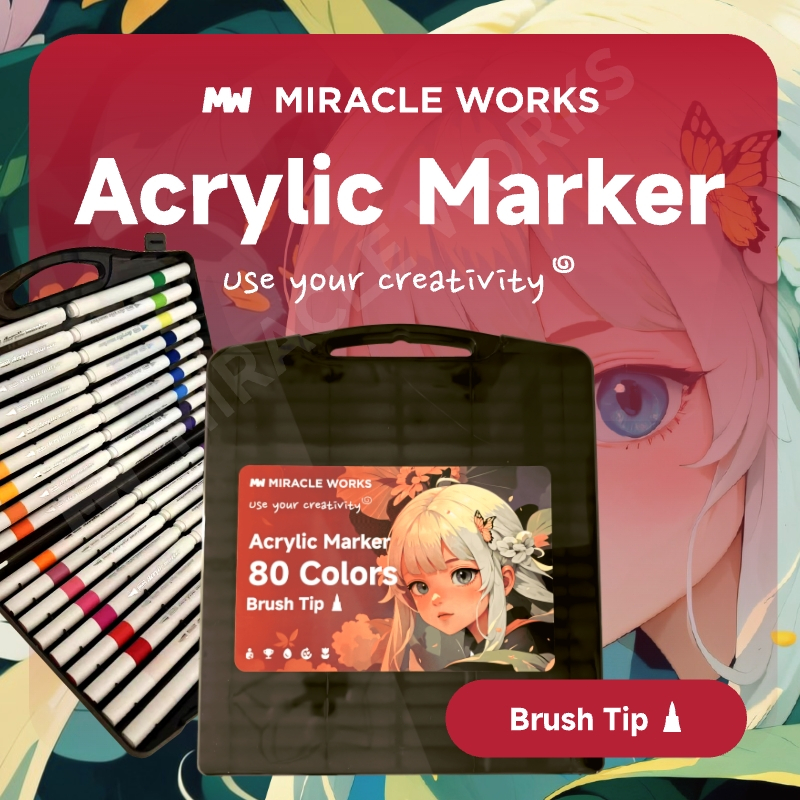 

MW Tempat pena segitiga Set Spidol Akrilik Ujung Kuas 24/36/48/60/80 Warna Acrylic Marker