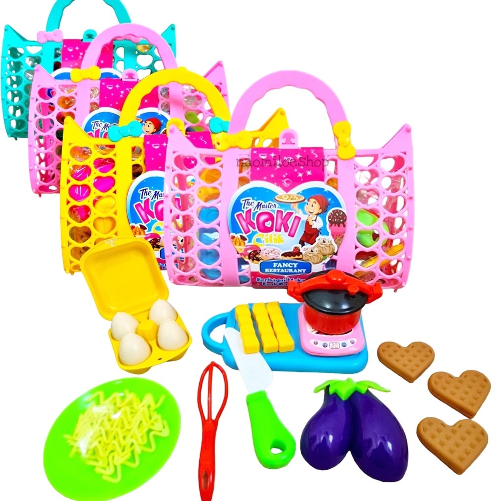 Mainan Masakan Tas Keranjang Mainan Masak-Masakan Anak Cewek Edukasi Keranjang Masakan Koki Cilik