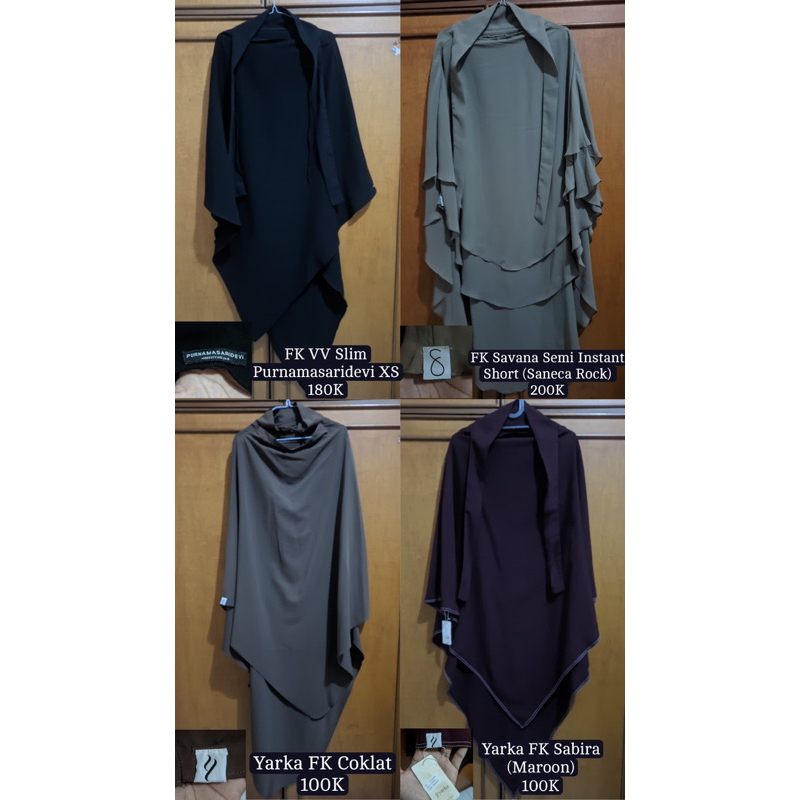 Preloved Abaya dan Khimar (Sofni, Yarka, Zikriya, Purnamasaridevi, Iki Kadin, dll)