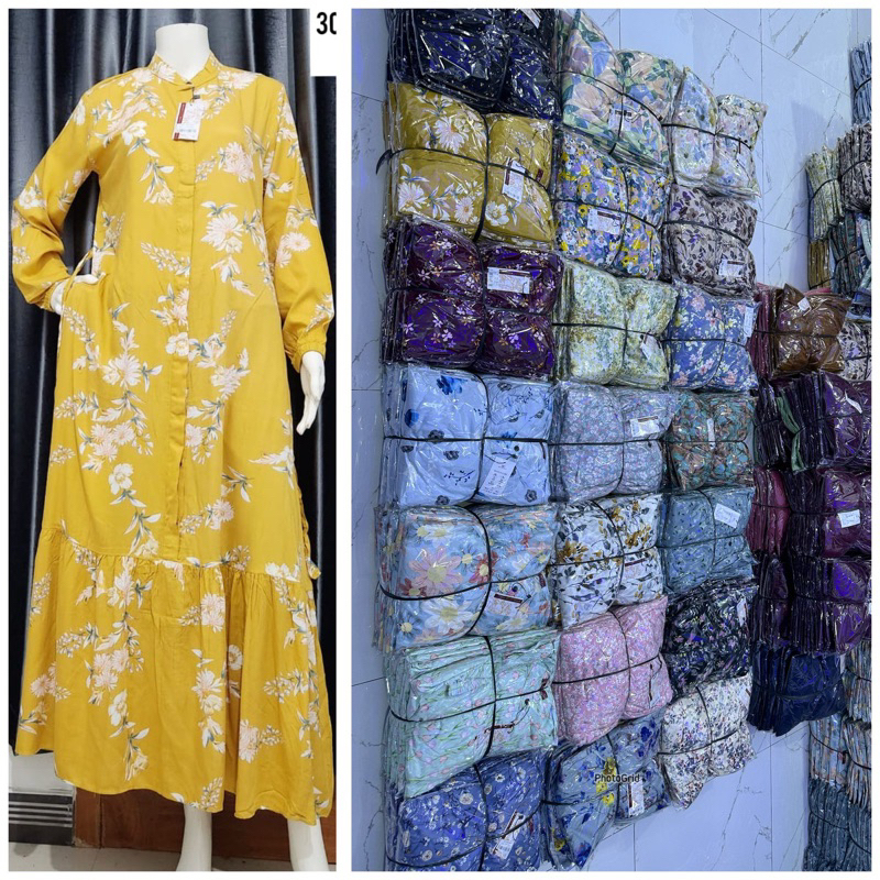 3C Original Gamis motif polos wanita 3 C rayon twill Long dress polos wanita kancing depan busui len