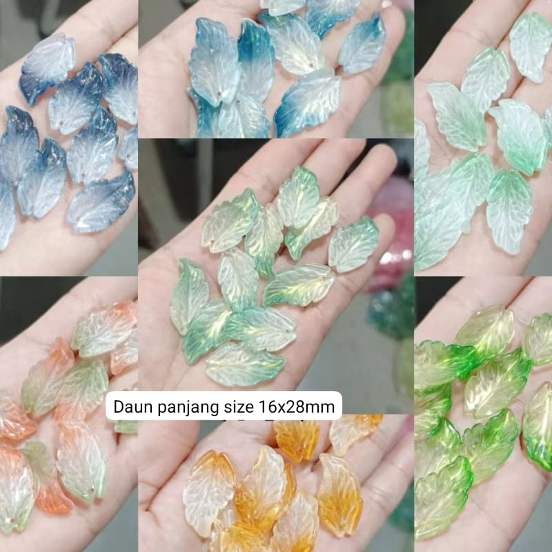 BeadsBaby88 Manik Mote Glass Beads Kelopak Daun Panjang Gradasi/ Kelopak kaca cocok untuk kalung gel