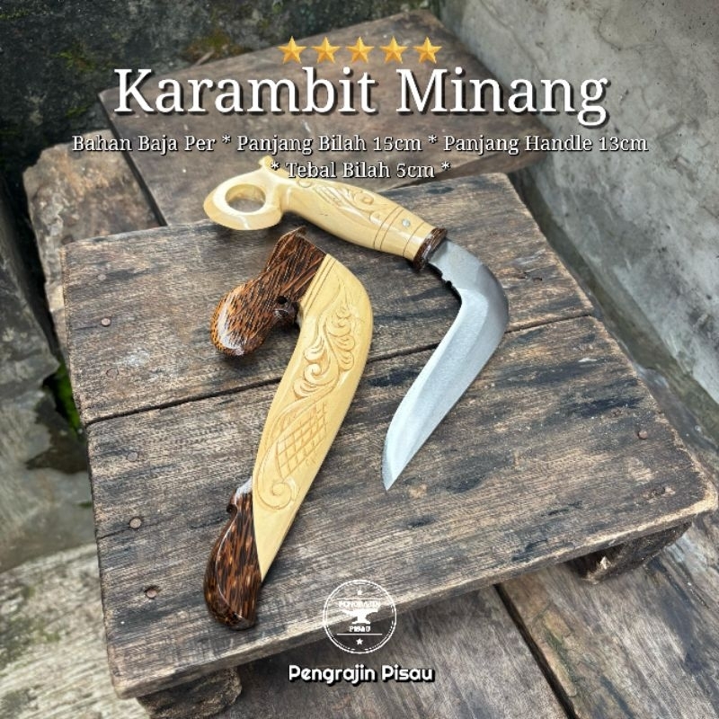 Karambit Krambit Kerambit Silat Motif Minang Putih Kayu Kopi Baja Asli
