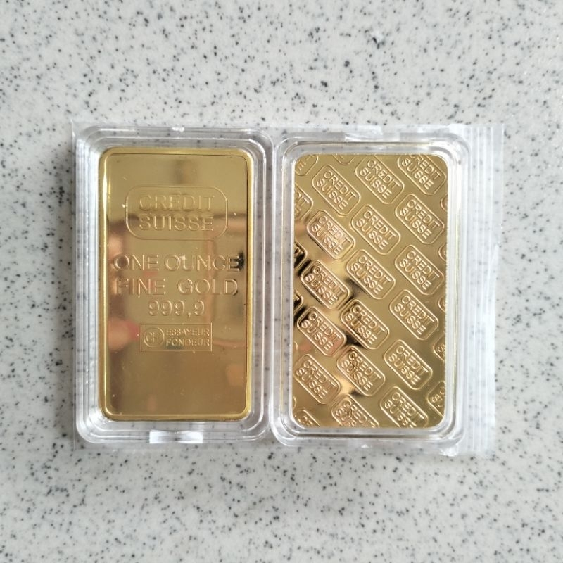 Koin Souvenir Emas Batangan 1 Oz Credit Suisse Gold Bar + Kapsul