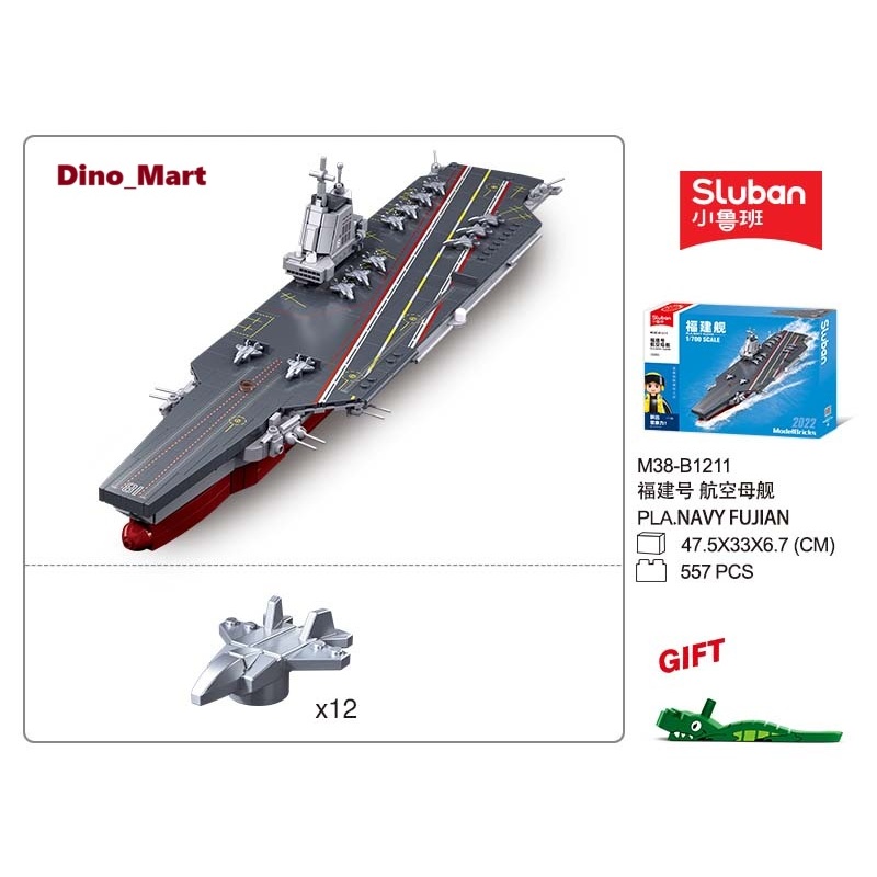 Sluban Model Bricks Kapal Fujian Aircraft Carrier Military Warship M38-B1211 - Mainan Anak - Mainan 