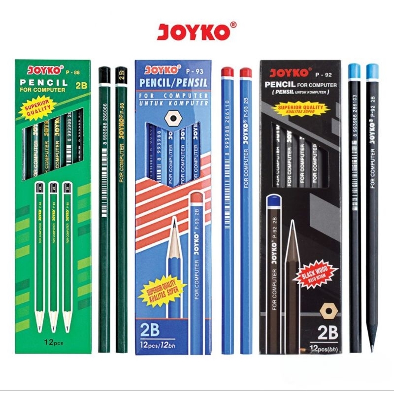 

(1 Pak Isi 12 Pcs) Pensil 2B Joyko P-88 / P-92 / P-93 Kayu Hitam For Computer