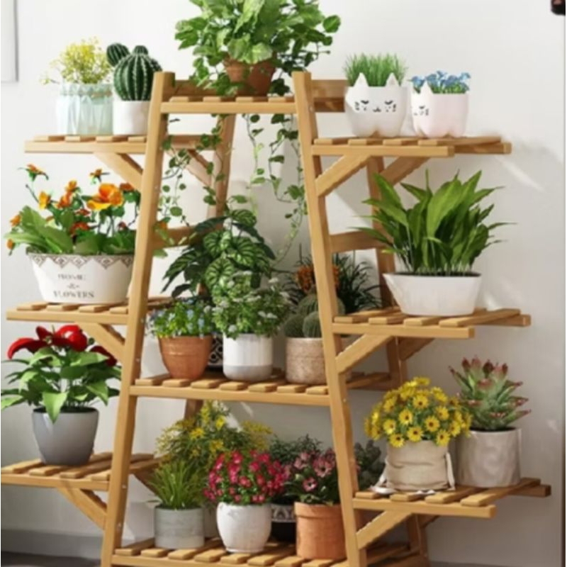 Rak bunga Rak seten rak susun pot bunga kayu jati land