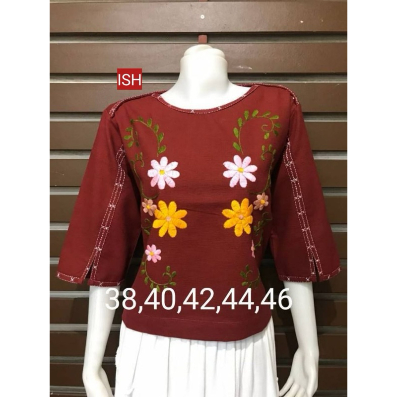 Ready Atasan tenun bangkok kombinasi sulam bunga Baju  tenun mewah import