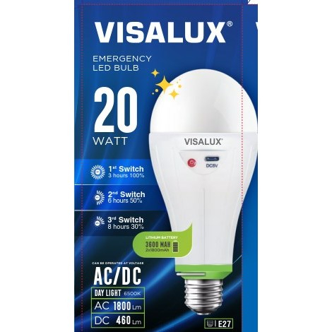 Lampu Led Emergency Bulb Switch 20Watt E27 CDL 1800mAh*2 (3XSwitch) VISALUX VSS-20W-3SWITCH