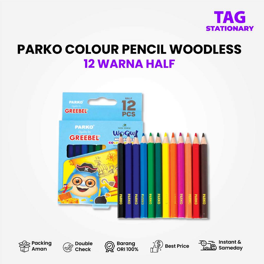 

PARKO Pensil Warna Pendek / Woodless Colour Half 12C (PKW-906) / Color Pencil Timur Agung Grosir