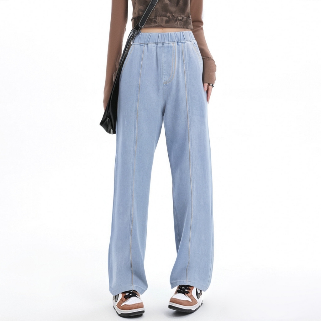 Baggy Jeans Vogue Pants Elastic Waist Korean Style High Waist Straight Cut Jeans