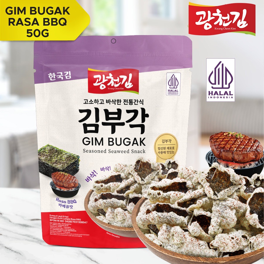 

GIM BUGAK 50 GRAM SEASONED SEAWEED SNACK / NORI CRISPY/ NORI SNACK/ KOREAN SNACK / CEMILAN RUMPUT LAUT HALAL