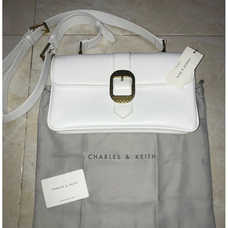 charles and keith eilith buckled bag white