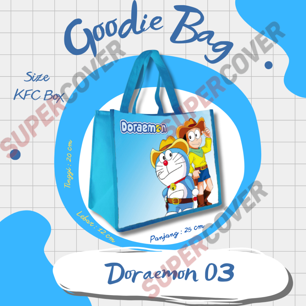 

GOODIE BAG - Tas Goodie Bag Gambar DORAEMON 03 warna Biru Muda, Karakter DORAEMON warna Biru Muda untuk Acara Ulang Tahun, Tasyakuran, Aqiqah, Khitan dan lainnya