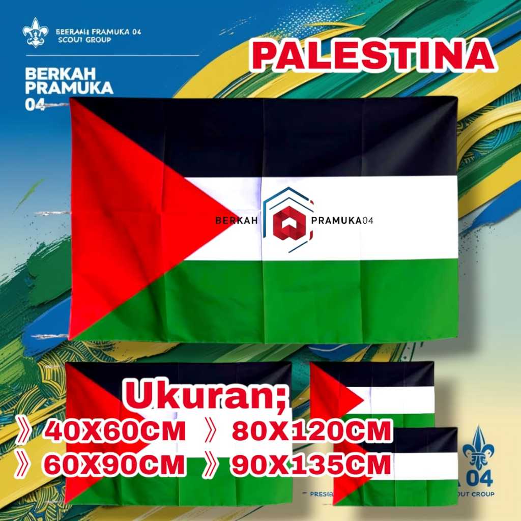Bendera Palestina besar bahan satin kahatex bijian