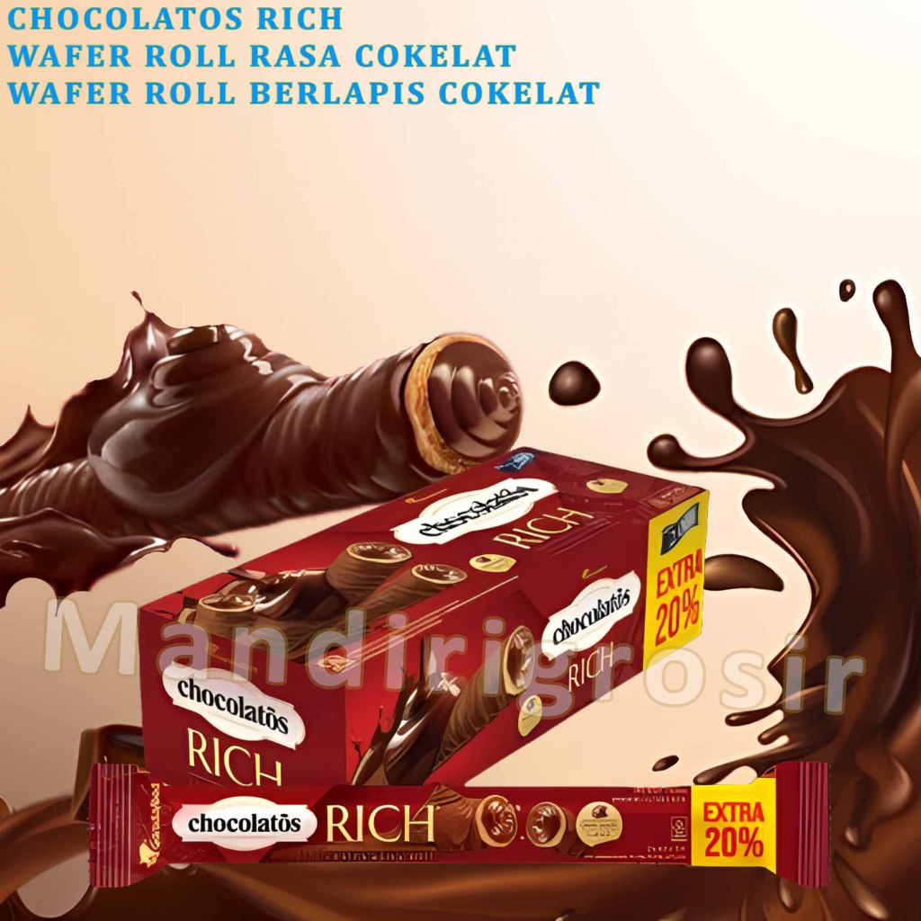 

Wafer Roll Rasa Cokelat * Chocolatos Rich * Wafer Roll Berlapis Cokelat * 1 Box Isi 12pcs