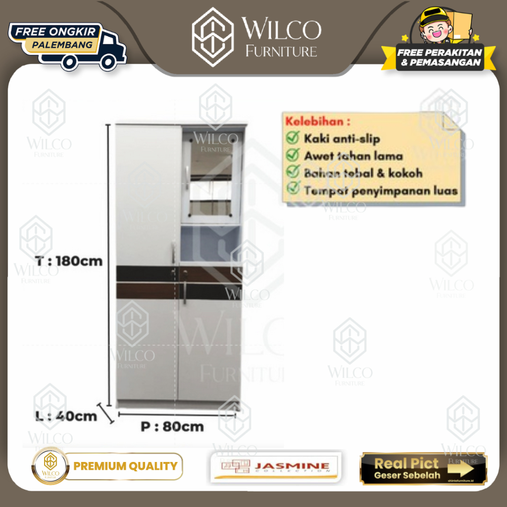 Lemari Pakaian Jasmine 2 Pintu Kaca Dalam / Lemari Baju Anak 80 Cm
