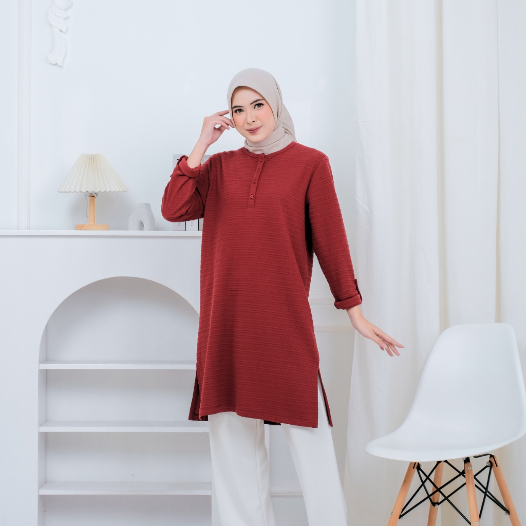 Limited Amira Tunik Wanita Kaos Lengan Panjang Motif Jumbo Kl-28 Muslimah Kancing Busui Kaudia