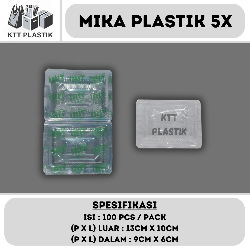Mika Plastik 5X IRIT - Isi 100pcs / pack - Mika Kotak Makan - Mika Wadah Kue