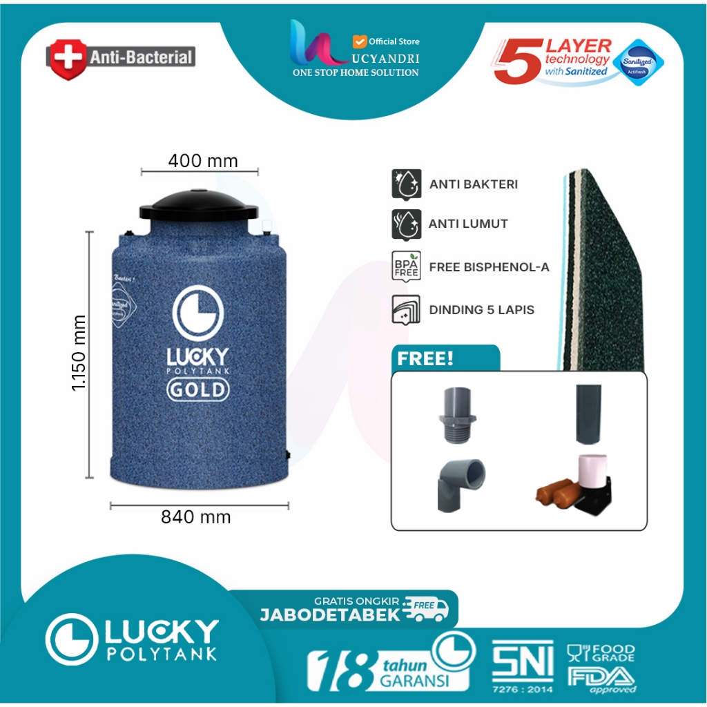 Tangki Air Lucky Gold Anti Bakteri LGAB 550 Tandon, Toren Air, 550 L