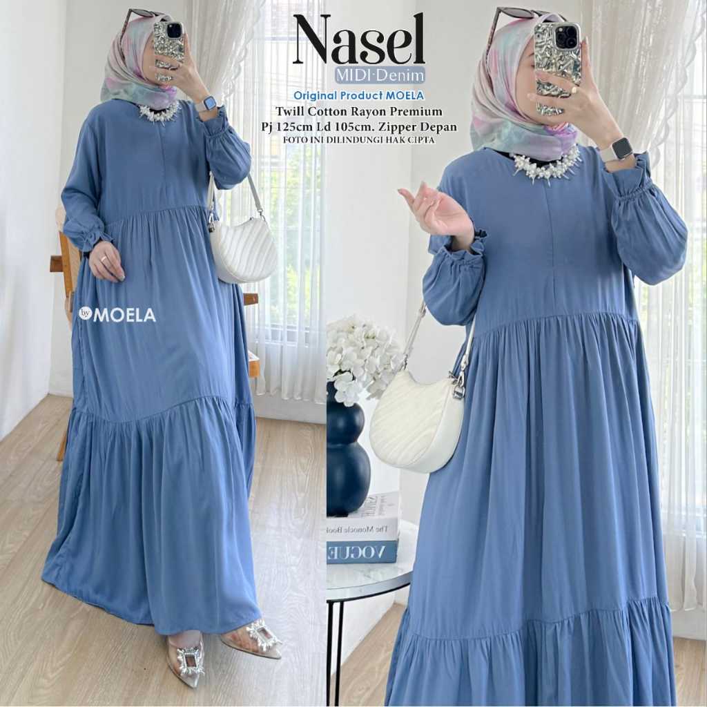 READYSTOCK - NASEL MERVI MIDI DRESS ORI By MOELA | DRESS RAYON MOTIF BUNGA BUNGA LD 110