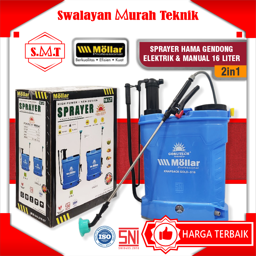 Sprayer Hama Elektrik 16 Liter MOLLAR Knapsack 16L 2in1 Aki Manual SNI