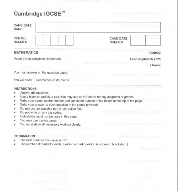 latest IGCSE math 0580 period 2025 paper 22 42
