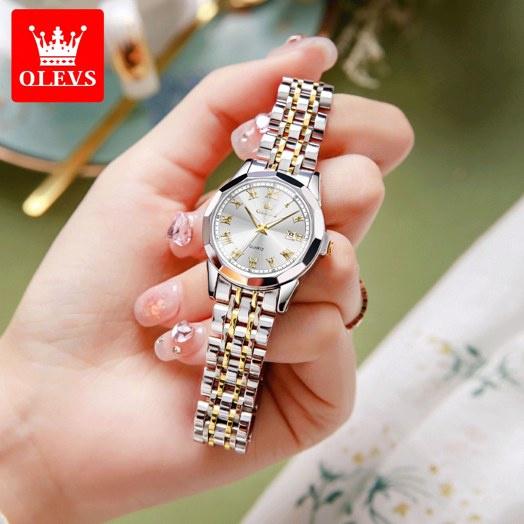 OLEVS Jam Tangan Wanita Original Stainless Steel Anti Air Analog Korea Jam Tangan Cewek Elegan Cod
