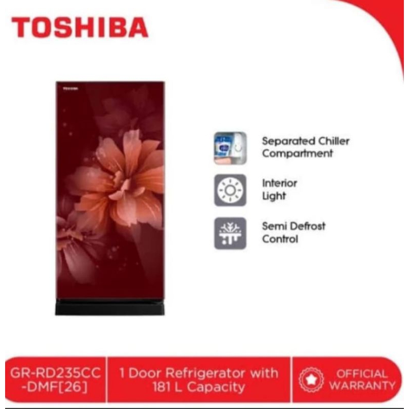 Toshiba GR-RD235CC-DMF New Kulkas 1 Pintu Motif Bunga - Merah jumbo