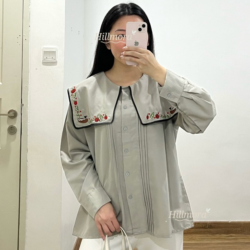 Hillmora - Belle Top | Blouse Atasan Wanita Kantoran Korean Style Lengan Panjang | Atasan Putih Wani