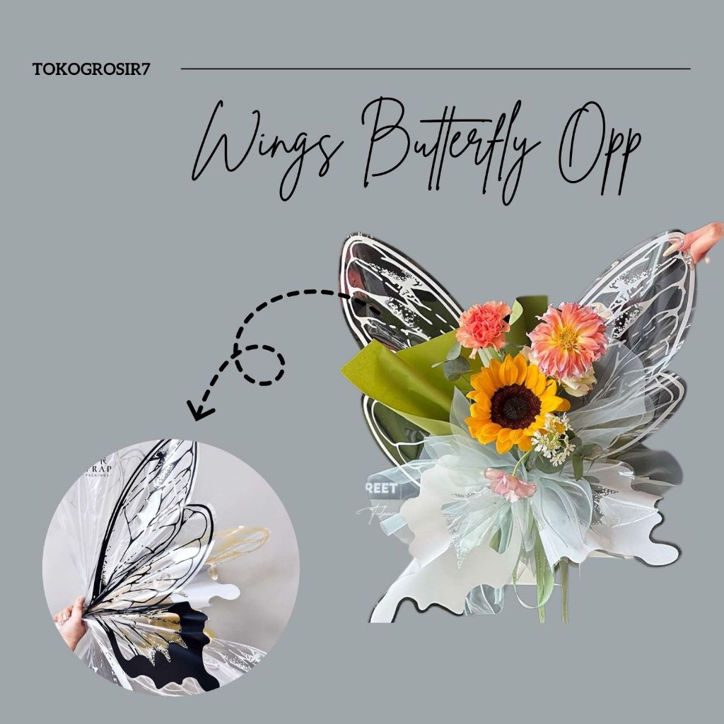 

1 atas 1 bawah (stengah kupu) PAPER OPP TRANSPARANT BUTTERFLY WINGS OPP KUPU-KUPU WRAPPING FLOWER