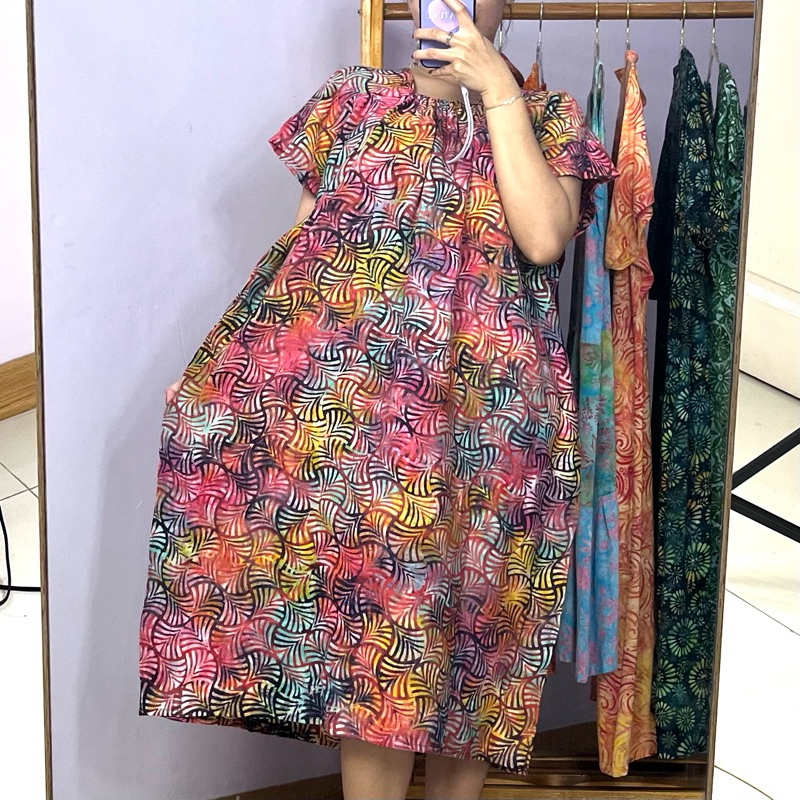 TARA Lowo Dress Karet Daster Wanita Batik Cap Rayon Premium LD 120 cm
