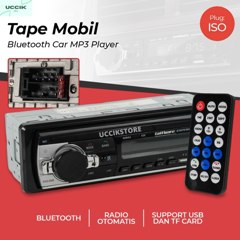 Tape Mobil Audio USB Bluetooth Aux Single Din Car MP3 Player Dengan Remot Plug ISO