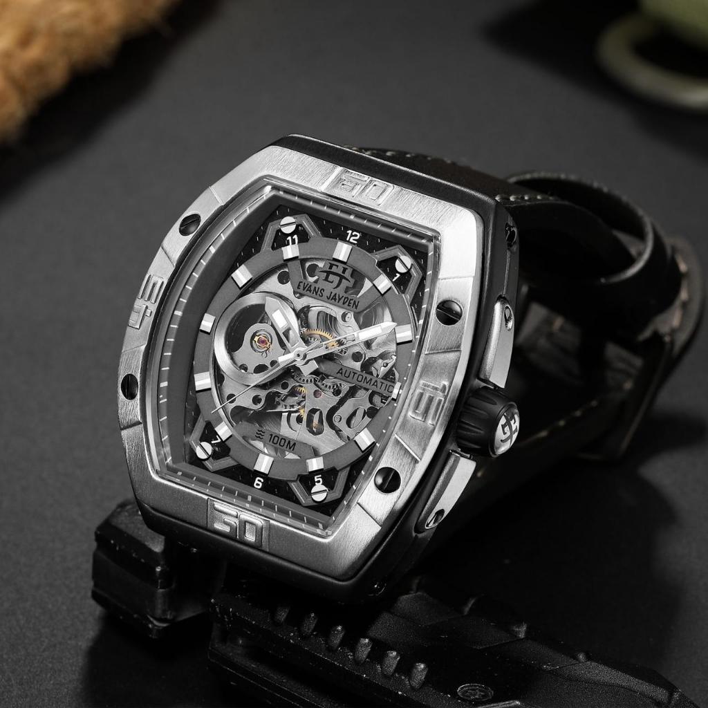 Big Sale  Jam Tangan Pria Evans Jayden 9563 Kulit Automatic Kaca Sapphire Water Resistant 10ATM