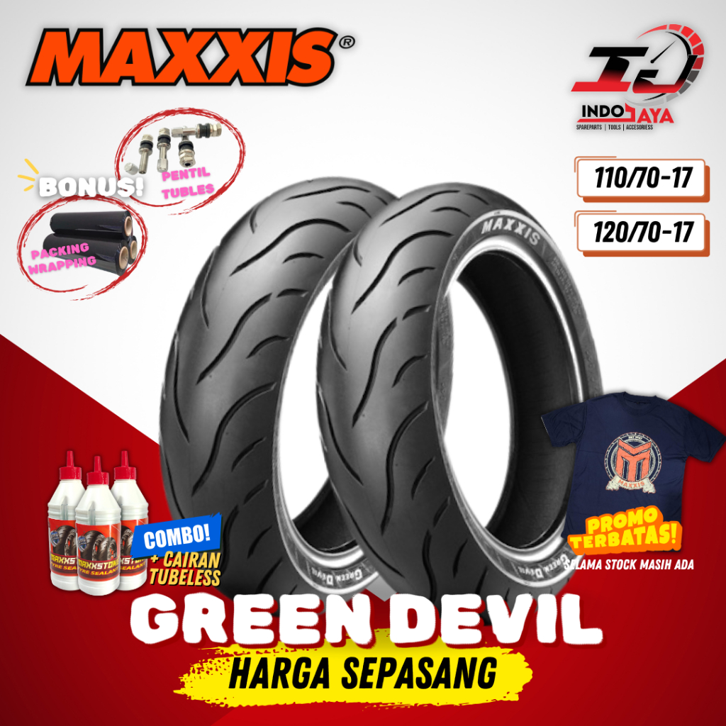 [PAKET MURAH SEPASANG] BAN MAXXIS GREEN DEVIL TUBELESS (110/70-17 & 120/70-17) MAG1 / MA-G1 / BAN LU