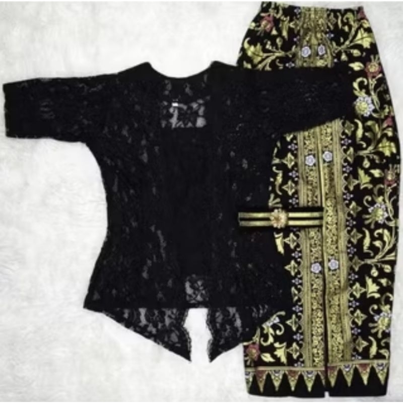 Set kebaya bali strait lengan pendek rok katun Ukir