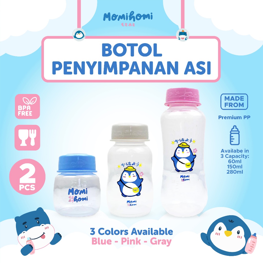 Momi Homi 2in1 Botol Asi 3035 Breastmilk Storage Bottle Botol Penyimpan Asi 1 Paket Isi 2pcs Wadah P