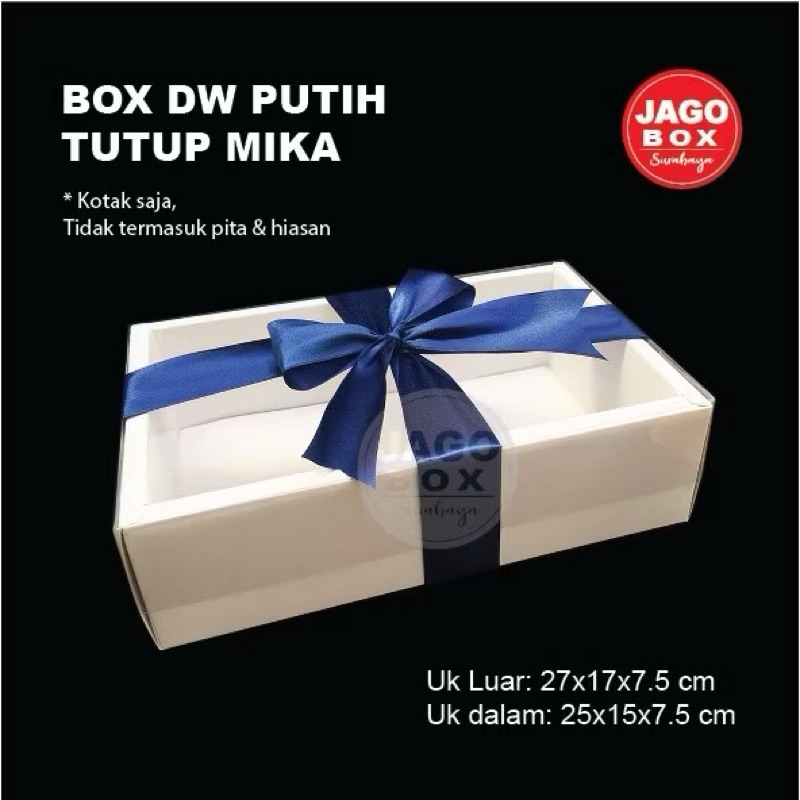 

Box DW Kue Kering Souvenir Ivory Putih + Tutup Mika 25x15x7.5 cm