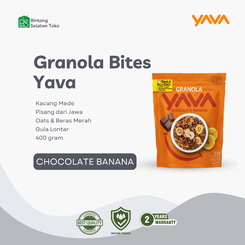 

YAVA GRANOLA / CHOCOLATE VANILLA / CHOCOLATE BANANA / TROPICAL FRUITS / 400 GRAM