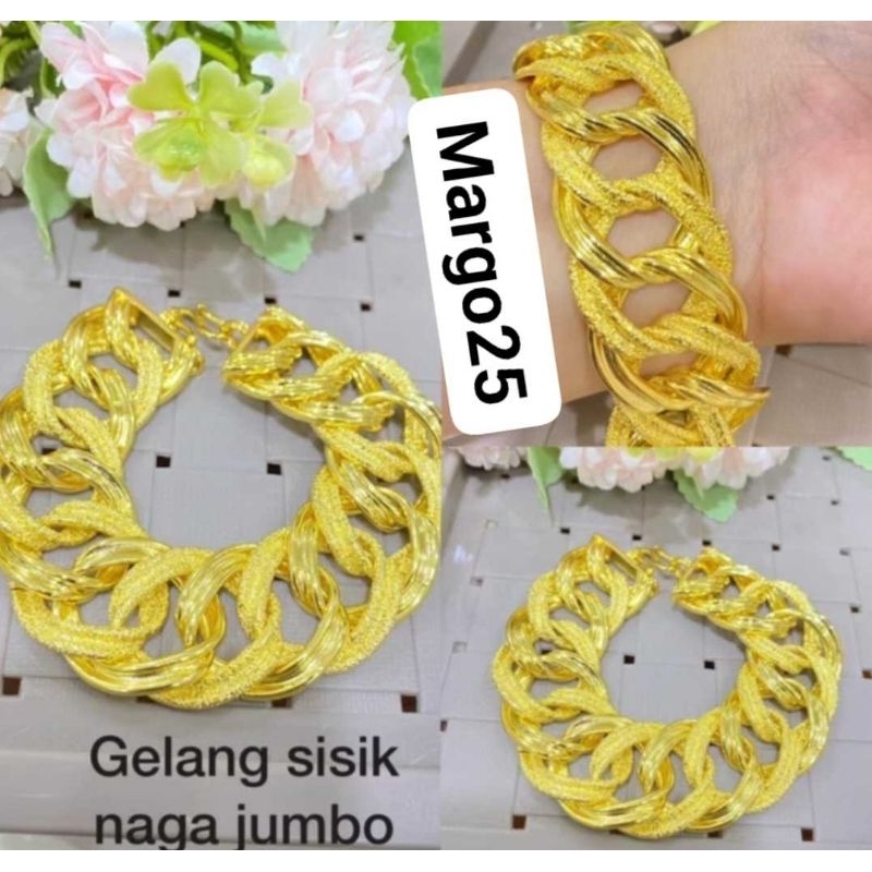 GELANG SISIK NAGA JUMBO LAPIS EMAS 24K, wanita/pria