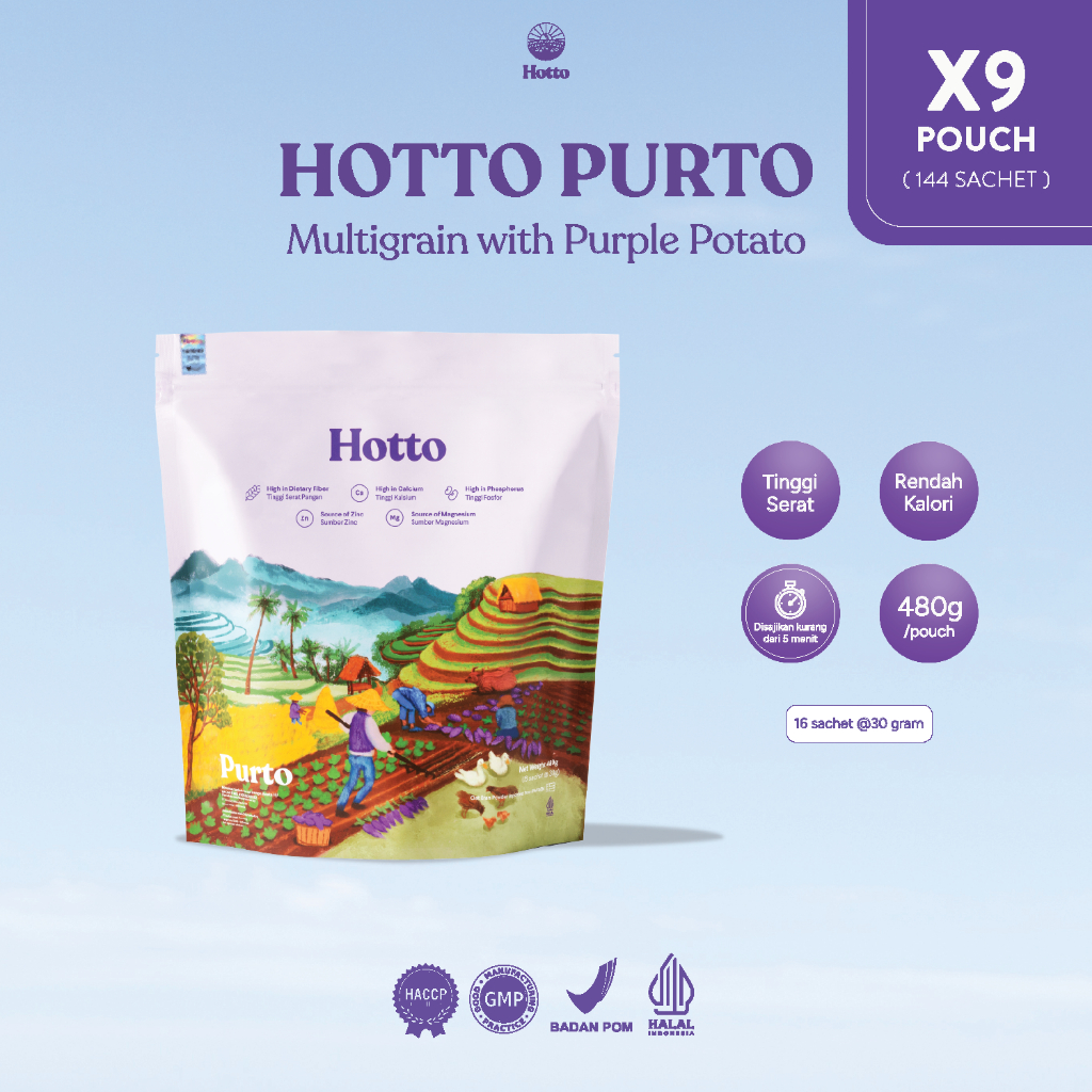 

(144 Saset/9 Pak) Hotto Purto Multigrain Ubi Ungu – Minuman Sehat Kaya Serat & Gizi