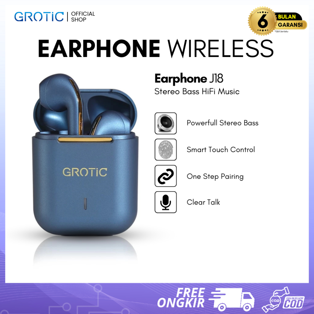 GROTIC J18 Headset Bluetooth TWS Earphone Wireless In-ear Sports