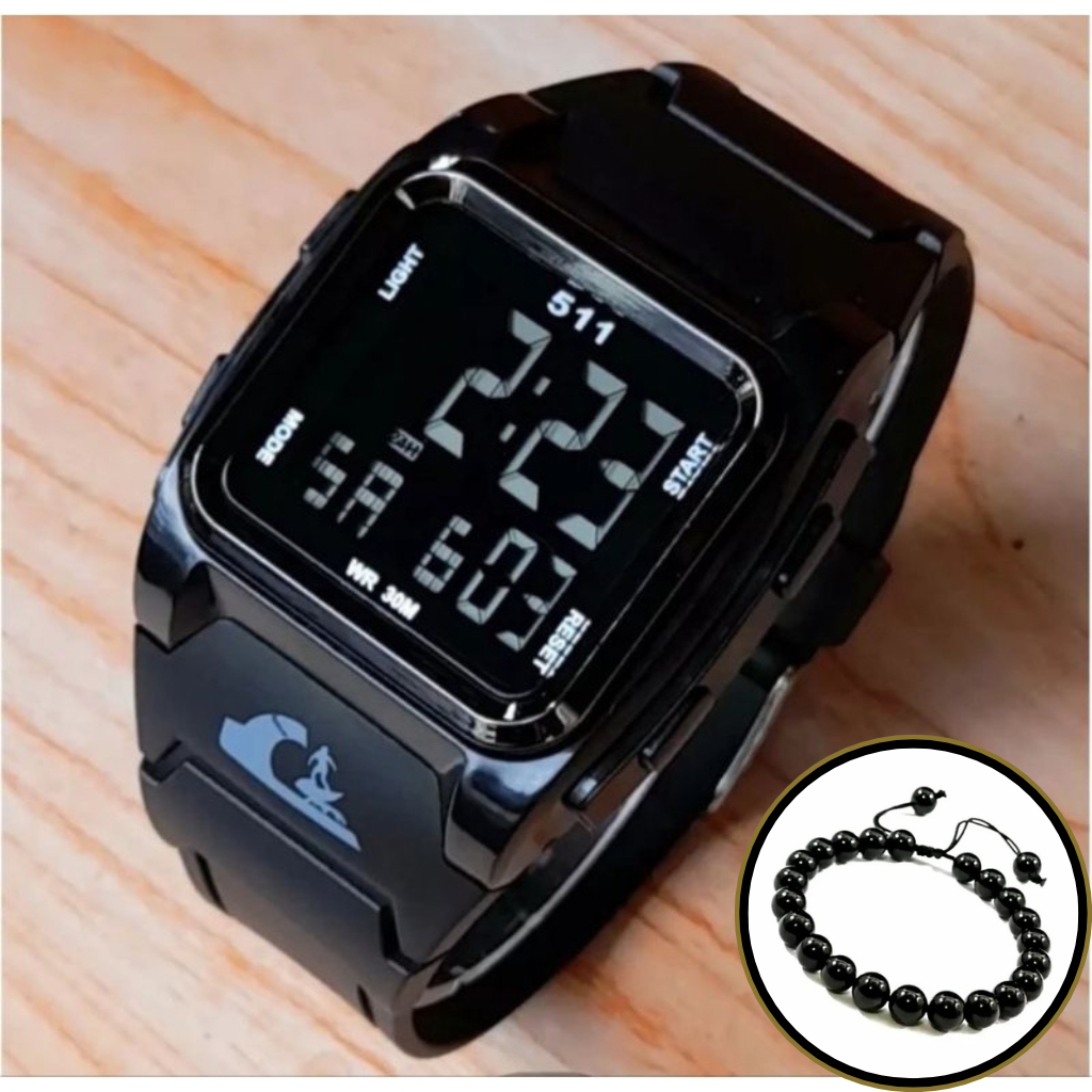 TERMURAH DI SHOPEE - Jam Tangan Pria Quiksilver Anti Air Digital Segi Kotak Strab Rubber + dompet/ge