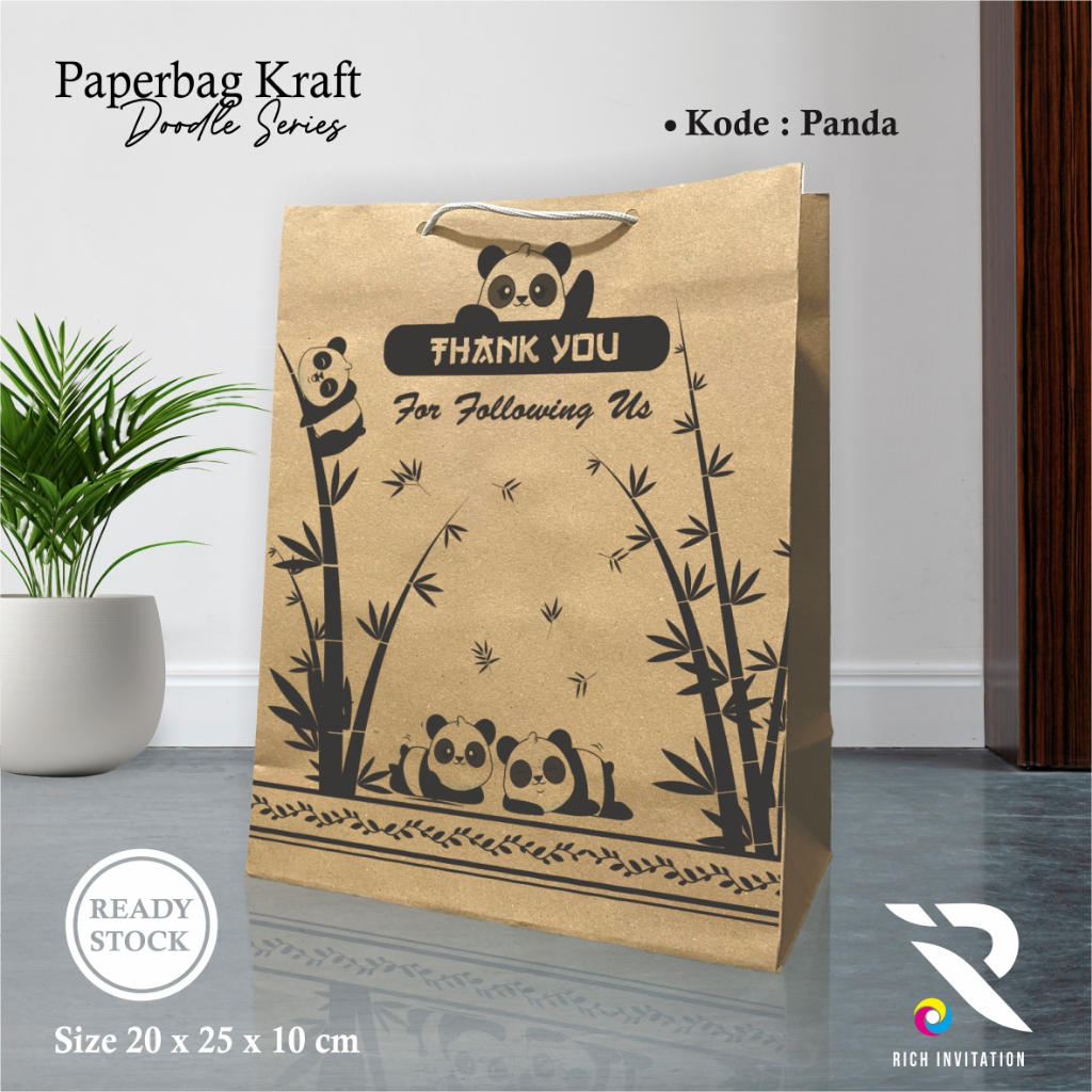 

(24pcs) PAPER BAG SABLON MOTIF PANDA UKURAN 20 X 25 X 10 CM READY STOCK LUSINAN