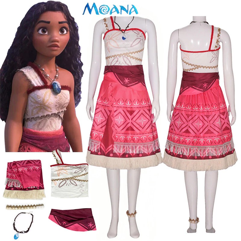 Kostum Cosplay Moana Gaun Putri Vaiana Kalung Set Lengkap Seragam Setelan Pesta Karnaval Halloween B