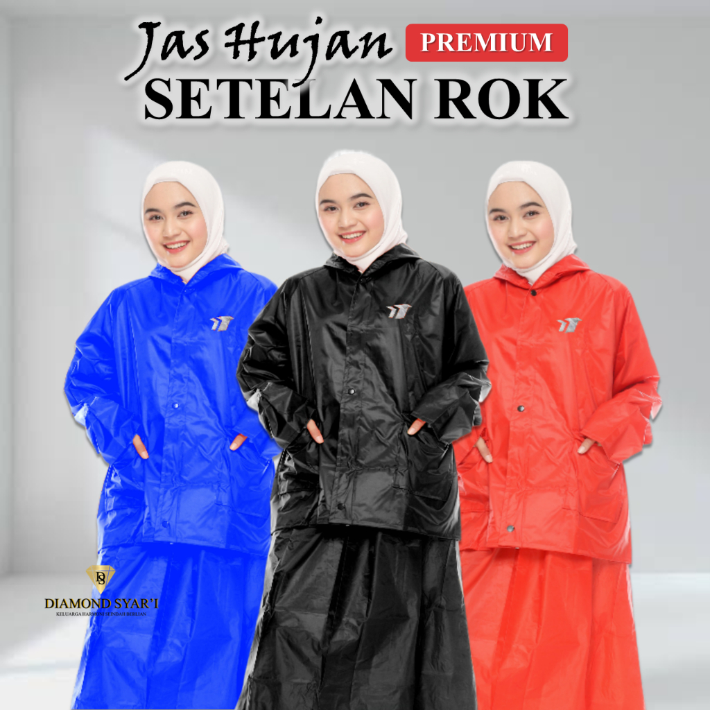 Jas Hujan Rok Wanita Mantel Hujan Setelan Baju Dan Rok Dewasa Bahan Premium Tebal Lentur Anti Rembes