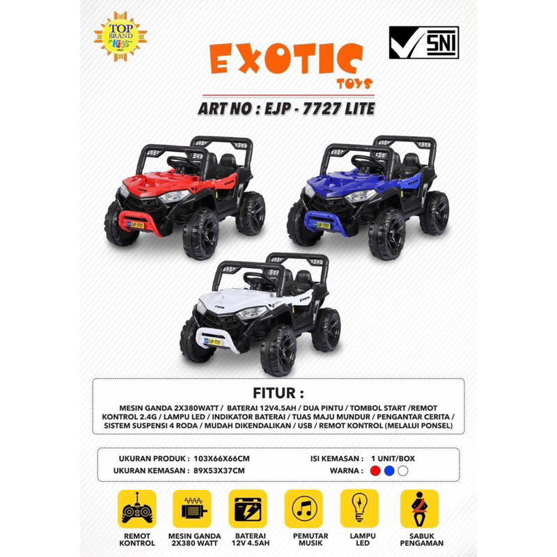 Mobil Aki Anak EXOTIC EJP7727 EJP-7727 Kendaraan Mainan Remote